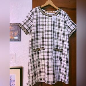 Entro Black and White Plaid Midi Dress